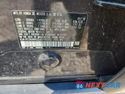 Zdjęcie 12 z 12 samochodu: 2018 HONDA HR-V LX VIN:3CZRU6H32JG710392 - miniatura