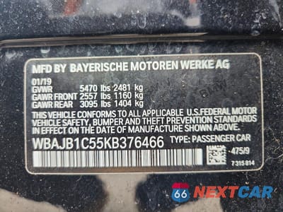 Zdjęcie 12 z 12 samochodu: 2019 BMW 5ER 530XE VIN:WBAJB1C55KB376466 - miniatura
