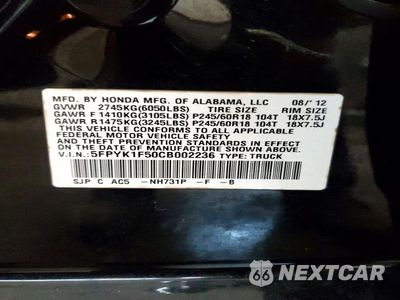 Zdjęcie 13 z 13 samochodu: 2012 HONDA RIDGELINE RTL VIN:5FPYK1F50CB002236 - miniatura