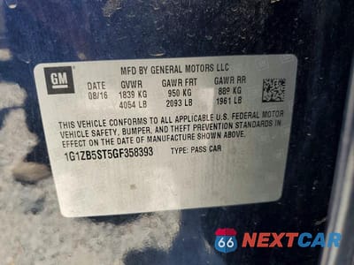 Zdjęcie 12 z 12 samochodu: 2016 CHEVROLET MALIBU LS VIN:1G1ZB5ST5GF358393 - miniatura