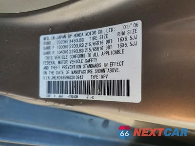 Zdjęcie 13 z 13 samochodu: 2006 HONDA CR-V LX VIN:JHLRD68596C010843 - miniatura