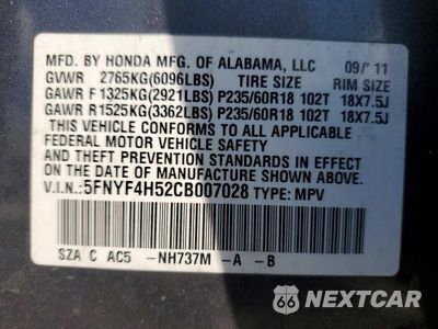Zdjęcie 13 z 13 samochodu: 2012 HONDA PILOT EXL VIN:5FNYF4H52CB007028 - miniatura