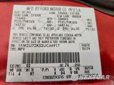 Zdjęcie 13 z 13 samochodu: 2003 FORD EXPLORER XLS VIN:1FMZU72K53UC66917 - miniatura