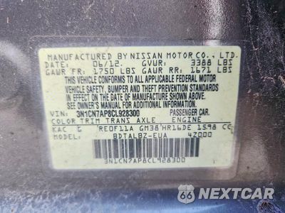 Zdjęcie 12 z 12 samochodu: 2012 NISSAN VERSA 1.6 S VIN:3N1CN7AP8CL928300 - miniatura