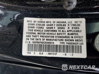 Zdjęcie 12 z 12 samochodu: 2012 HONDA CIVIC EX VIN:19XFB2F82CE045014 - miniatura