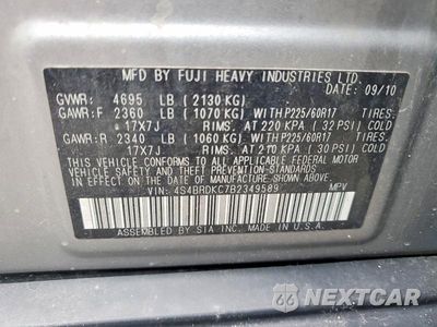 Zdjęcie 13 z 13 samochodu: 2011 SUBARU OUTBACK 3.6R LIMITED VIN:4S4BRDKC7B2349589 - miniatura