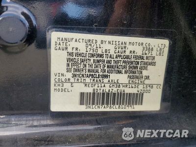 Zdjęcie 12 z 12 samochodu: 2012 NISSAN VERSA 1.6 S VIN:3N1CN7AP8CL810991 - miniatura