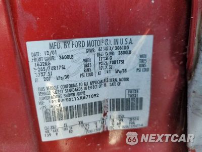 Zdjęcie 12 z 12 samochodu: 2002 FORD F150 SUPERCREW VIN:1FTRW08L12KB71092 - miniatura