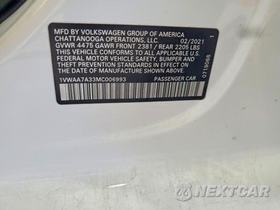 Zdjęcie 12 z 12 samochodu: 2021 VOLKSWAGEN PASSAT S VIN:1VWAA7A33MC006993 - miniatura