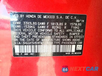 Zdjęcie 12 z 12 samochodu: 2015 HONDA FIT LX VIN:3HGGK5H54FM723668 - miniatura