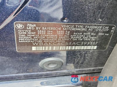 Zdjęcie 12 z 12 samochodu: 2010 BMW 750 I XDRIVE VIN:WBAKC6C53AC393337 - miniatura