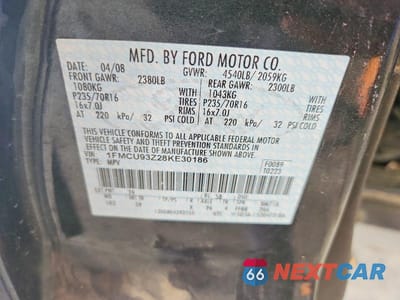 Zdjęcie 12 z 12 samochodu: 2008 FORD ESCAPE XLT VIN:1FMCU93Z28KE30186 - miniatura