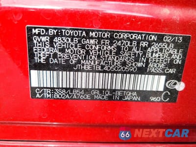 Zdjęcie 13 z 13 samochodu: 2013 LEXUS GS 350 VIN:JTHBE1BL4D5020590 - miniatura