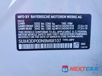 Zdjęcie 13 z 13 samochodu: 2022 BMW X3 SDRIVE30I VIN:5UX43DP00N9M68107 - miniatura