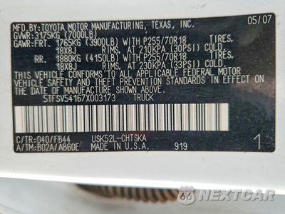 Zdjęcie 12 z 12 samochodu: 2007 TOYOTA TUNDRA SR5 VIN:5TFSV54167X003173 - miniatura