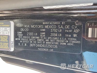Zdjęcie 13 z 13 samochodu: 2020 KIA FORTE GT LINE VIN:3KPF34AD4LE250136 - miniatura