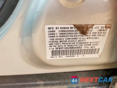 Zdjęcie 12 z 12 samochodu: 2008 HONDA PILOT EXL VIN:5FNYF18528B044053 - miniatura