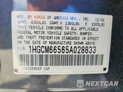 Zdjęcie 13 z 13 samochodu: 2005 HONDA ACCORD EX VIN:1HGCM66565A028833 - miniatura