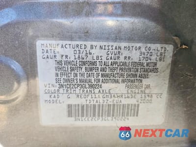 Zdjęcie 13 z 13 samochodu: 2016 NISSAN VERSA NOTE SV VIN:3N1CE2CP3GL390224 - miniatura