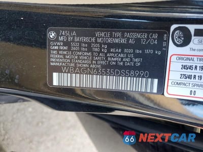 Zdjęcie 12 z 12 samochodu: 2005 BMW 745 LI VIN:WBAGN63535DS58990 - miniatura