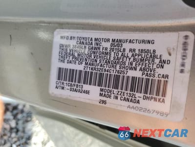 Zdjęcie 13 z 13 samochodu: 2004 TOYOTA MATRIX XR VIN:2T1KR32E94C176257 - miniatura