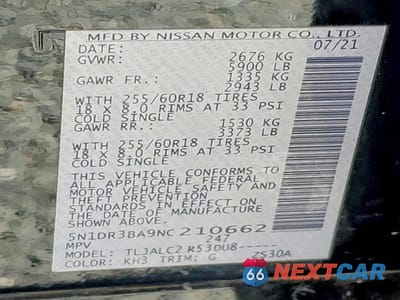 Zdjęcie 14 z 14 samochodu: 2022 NISSAN PATHFINDER SV VIN:5N1DR3BA9NC210662 - miniatura