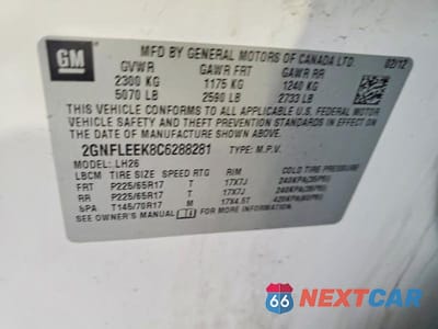 Zdjęcie 13 z 13 samochodu: 2012 CHEVROLET EQUINOX LT VIN:2GNFLEEK8C6288281 - miniatura