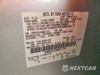 Zdjęcie 13 z 13 samochodu: 2011 FORD FLEX SEL VIN:2FMGK5CC0BBD17351 - miniatura
