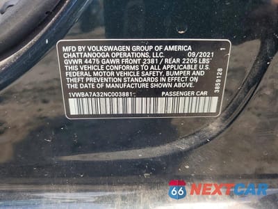 Zdjęcie 12 z 12 samochodu: 2022 VOLKSWAGEN PASSAT LIMITED EDITION VIN:1VWBA7A32NC003881 - miniatura