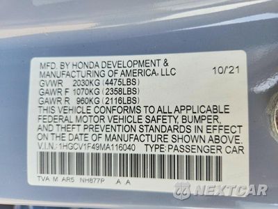 Zdjęcie 12 z 12 samochodu: 2021 HONDA ACCORD SPORT SE VIN:1HGCV1F49MA116040 - miniatura