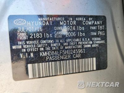 Zdjęcie 12 z 12 samochodu: 2017 HYUNDAI ELANTRA SE VIN:KMHD84LF5HU245961 - miniatura