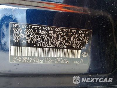 Zdjęcie 12 z 12 samochodu: 2006 LEXUS IS 350 VIN:JTHBE262362006546 - miniatura