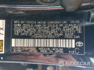 Zdjęcie 12 z 12 samochodu: 2023 TOYOTA COROLLA LE VIN:JTDB4MEE6P3003177 - miniatura
