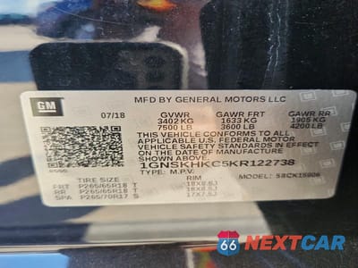 Zdjęcie 12 z 12 samochodu: 2019 CHEVROLET SUBURBAN K1500 LT VIN:1GNSKHKC5KR122738 - miniatura