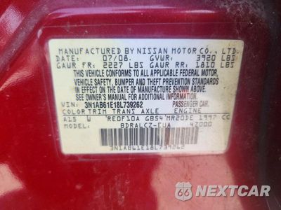Zdjęcie 12 z 12 samochodu: 2008 NISSAN SENTRA 2.0 VIN:3N1AB61E18L739262 - miniatura