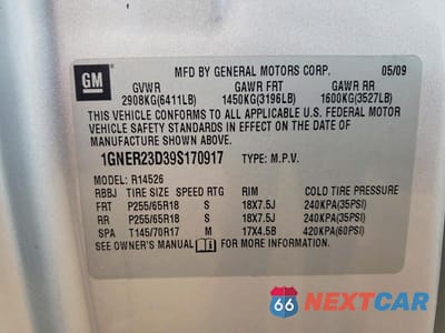 Zdjęcie 13 z 13 samochodu: 2009 CHEVROLET TRAVERSE LT VIN:1GNER23D39S170917 - miniatura