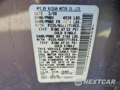 Zdjęcie 13 z 13 samochodu: 2008 NISSAN ROGUE S VIN:JN8AS58V38W403060 - miniatura