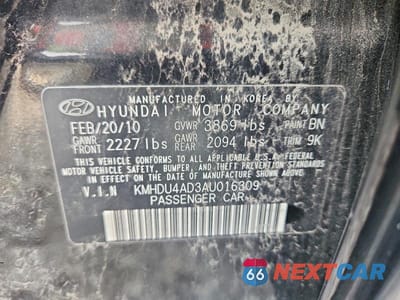 Zdjęcie 12 z 12 samochodu: 2010 HYUNDAI ELANTRA GLS VIN:KMHDU4AD3AU016309 - miniatura