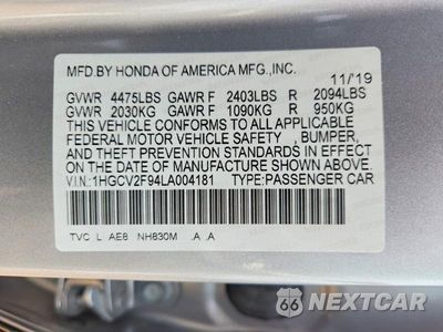 Zdjęcie 12 z 12 samochodu: 2020 HONDA ACCORD TOURING VIN:1HGCV2F94LA004181 - miniatura