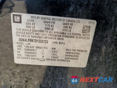 Zdjęcie 12 z 12 samochodu: 2013 CHEVROLET EQUINOX LTZ VIN:2GNALFEK7D1203722 - miniatura