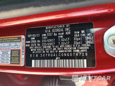 Zdjęcie 13 z 13 samochodu: 2022 KIA SORENTO LX VIN:5XYRG4LC0NG074729 - miniatura