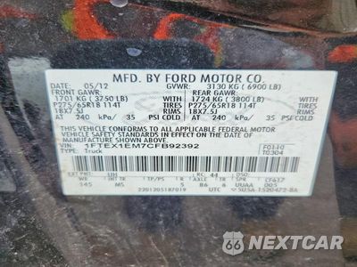 Zdjęcie 12 z 12 samochodu: 2012 FORD F150 SUPER CAB VIN:1FTEX1EM7CFB92392 - miniatura