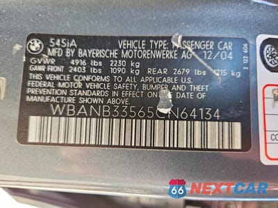 Zdjęcie 12 z 12 samochodu: 2005 BMW 545 I VIN:WBANB33565CN64134 - miniatura