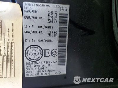 Zdjęcie 13 z 13 samochodu: 2018 NISSAN ROGUE S VIN:5N1AT2MV2JC765767 - miniatura