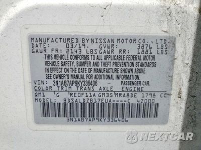 Zdjęcie 13 z 13 samochodu: 2019 NISSAN SENTRA SV VIN:3N1AB7AP9KY336406 - miniatura