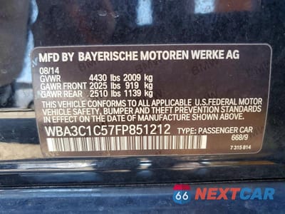 Zdjęcie 12 z 12 samochodu: 2015 BMW 328 I SULEV VIN:WBA3C1C57FP851212 - miniatura