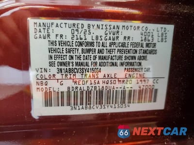 Zdjęcie 12 z 12 samochodu: 2025 NISSAN SENTRA SV VIN:3N1AB8CV3SY415054 - miniatura