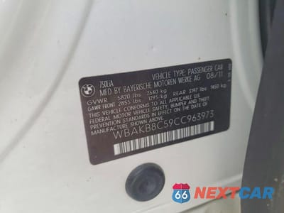 Zdjęcie 12 z 12 samochodu: 2012 BMW 750 LI VIN:WBAKB8C59CC963973 - miniatura
