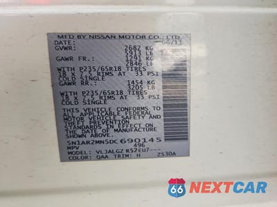 Zdjęcie 13 z 13 samochodu: 2013 NISSAN PATHFINDER S VIN:5N1AR2MN5DC690145 - miniatura