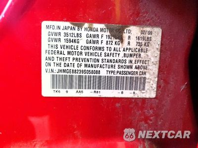 Zdjęcie 12 z 12 samochodu: 2009 HONDA FIT VIN:JHMGE88239S058088 - miniatura